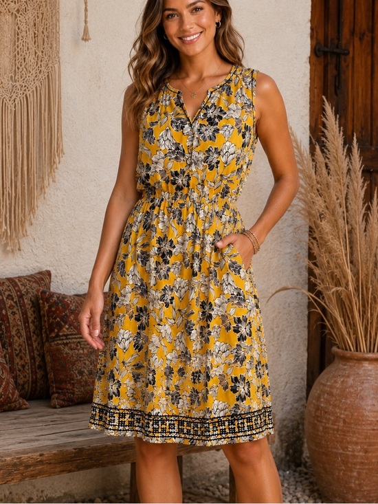Market & Spruce Dresses & Skirts - Market & Spruce Auria Embroidered Dress in yellow and navy large